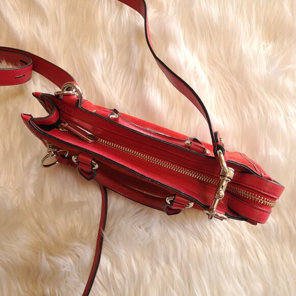 Rebecca Minkoff Micro Bedford Zip Satchel Scarlet Red Crossbody Zip Purse - Picture 4 of 8